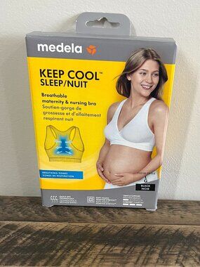 Medela Keep Cool Sleep Nursing Bra Black L G NWT Maternity Breathable Comfort